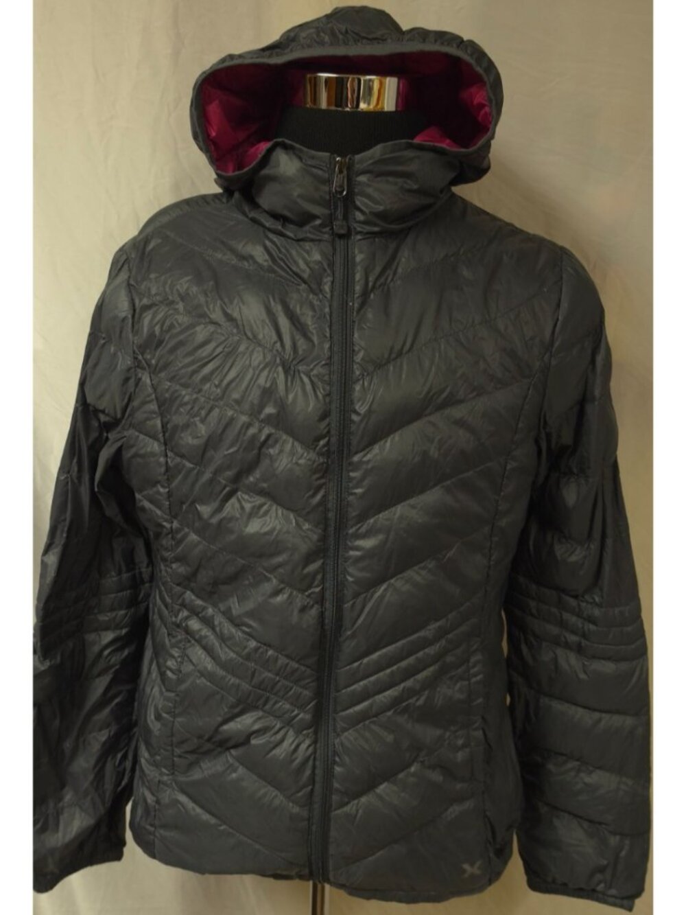 Xersion Jacket Women’s (L) Gray Packable Premium Down Hooded Quilted Puffer Coat